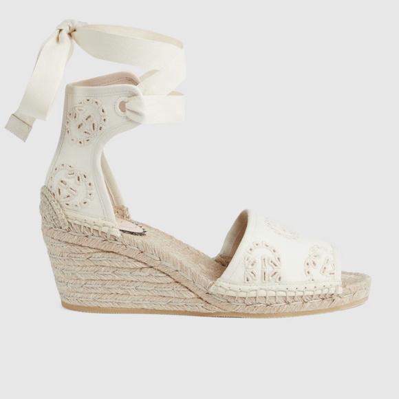 Gucci GG Eyelet Wedge Espadrille Sandals - Picture 1 of 4